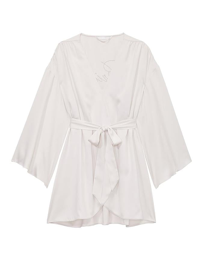 White Bride Embellished Satin Short Robe