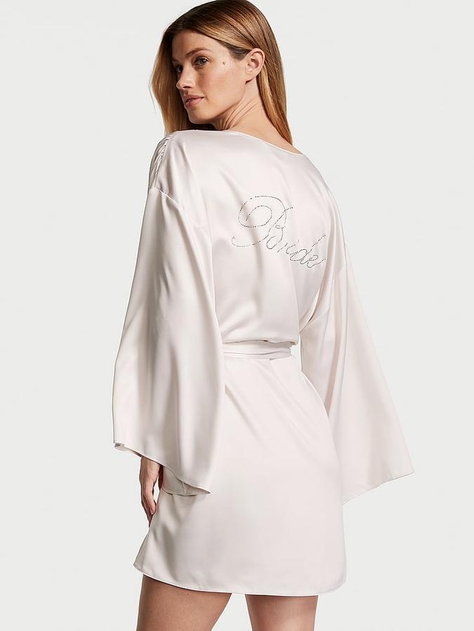 White Bride Embellished Satin Short Robe