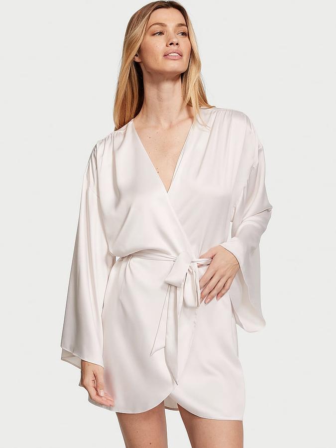 White Bride Embellished Satin Short Robe