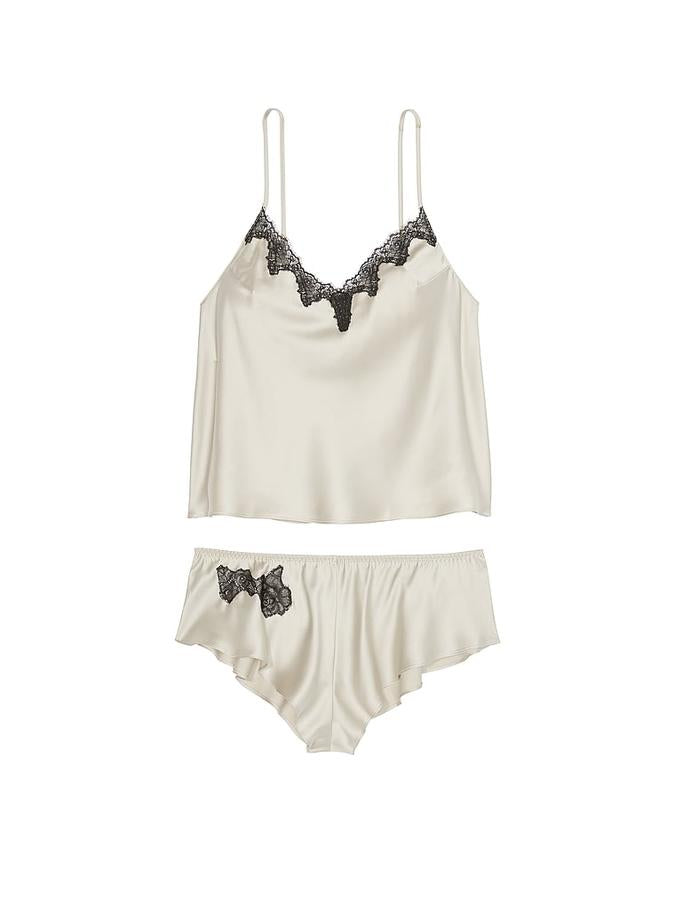 Satin Rose Lace-Trim Cami & Flutter Short Set