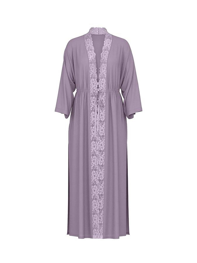 Ribbed Modal Lace-Trim Long Robe