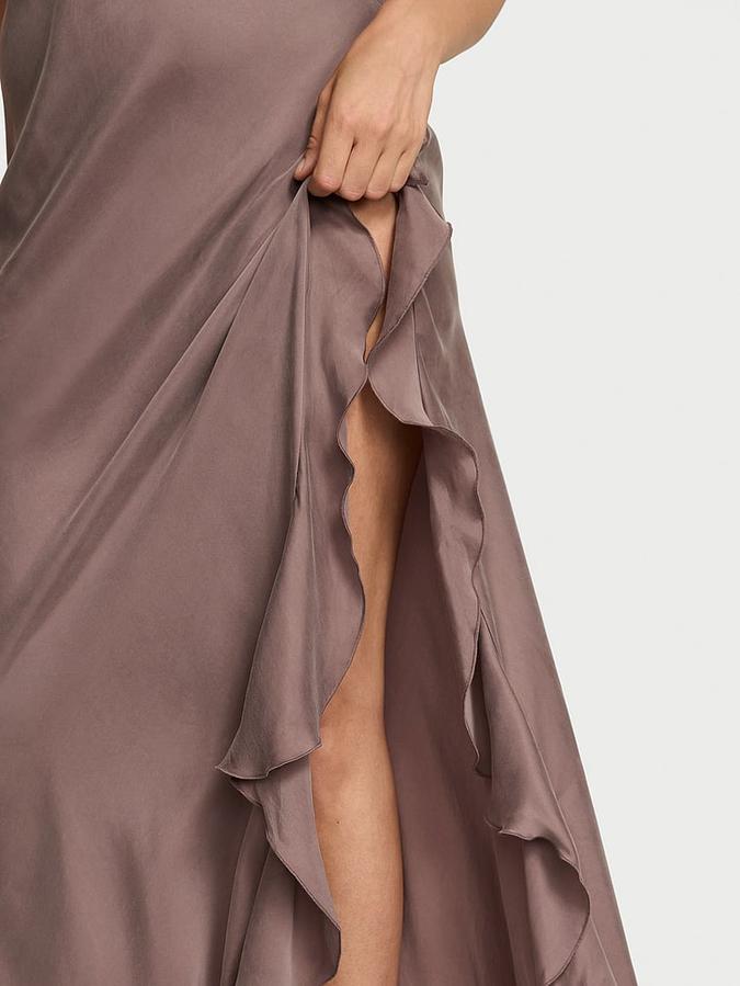 Silky Flutter Ruffled Long Slip dress