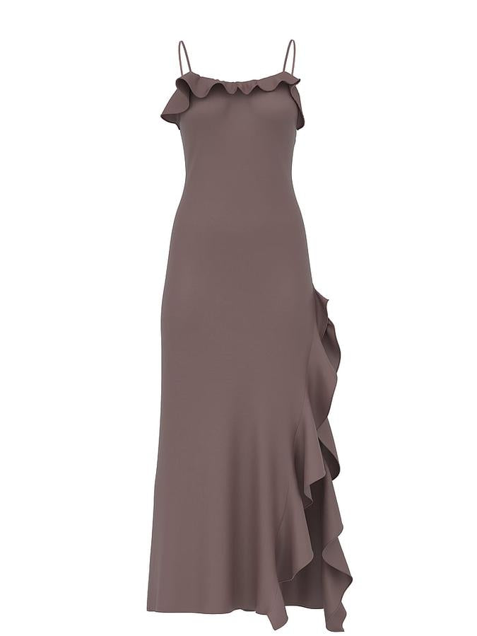 Silky Flutter Ruffled Long Slip dress