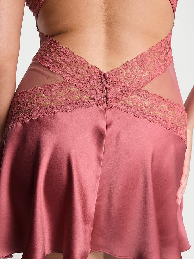 Rose Dare to Dream Lace & Satin Flounce Slip Dress