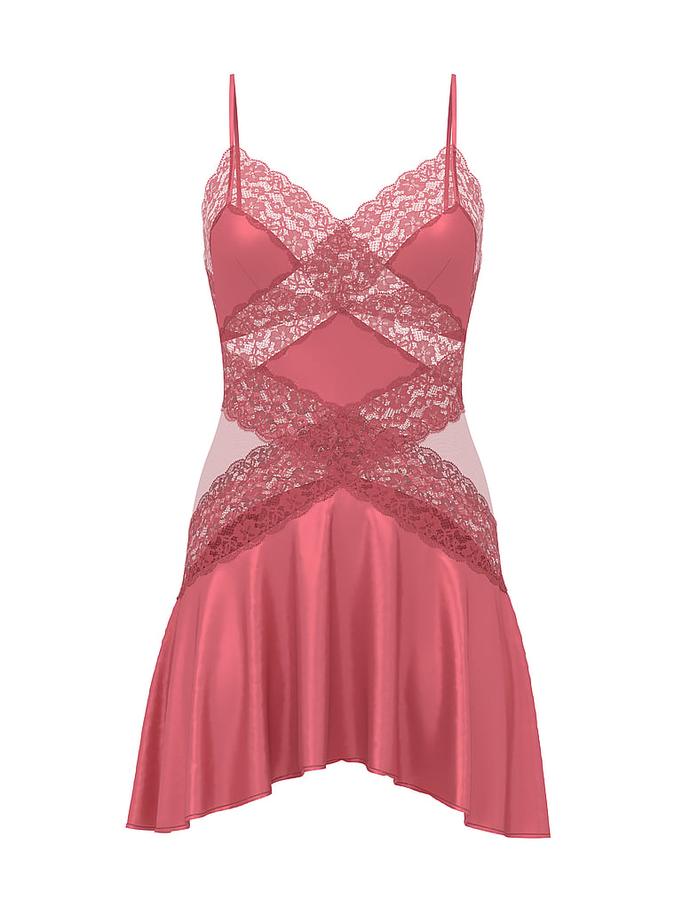 Rose Dare to Dream Lace & Satin Flounce Slip Dress