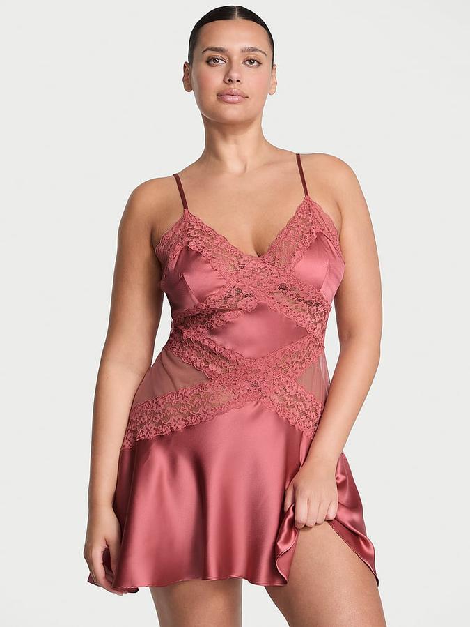 Rose Dare to Dream Lace & Satin Flounce Slip Dress