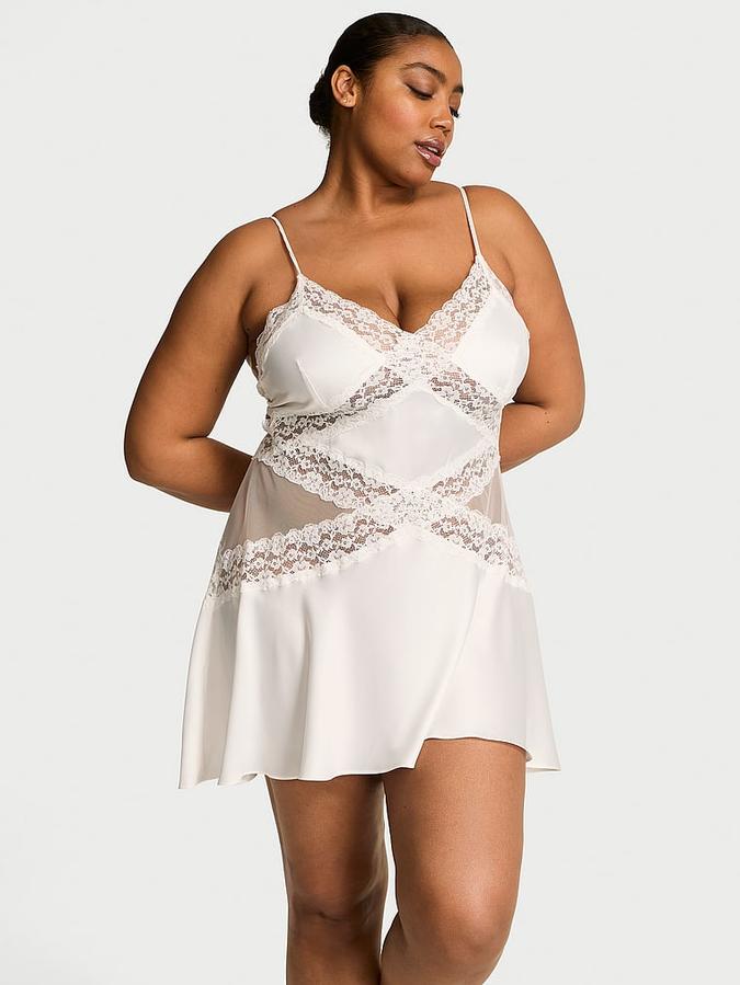 White Dare to Dream Lace & Satin Flounce Slip Dress