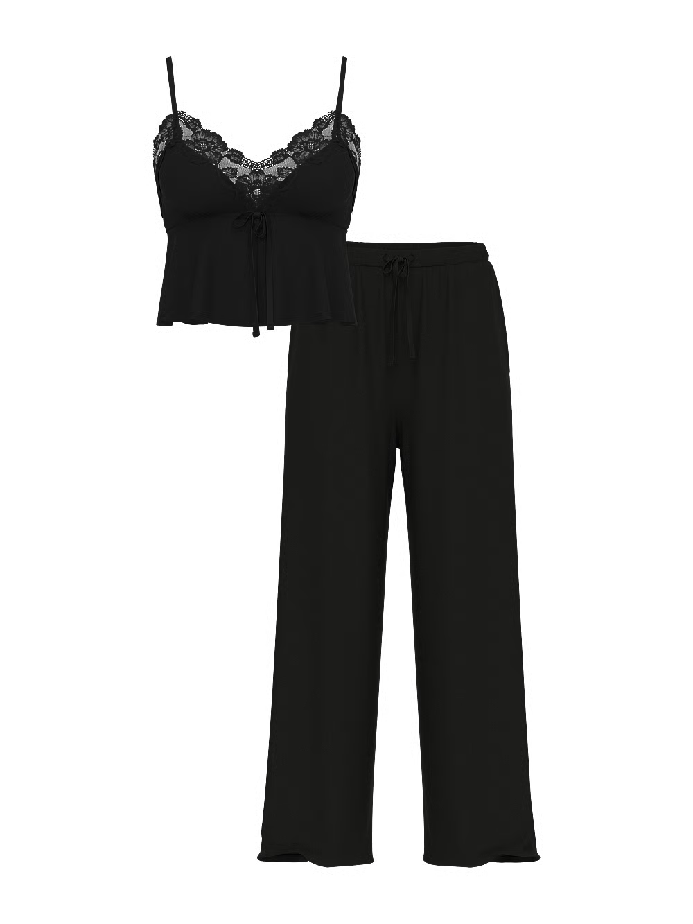 Modal Soft Lace-Trim Cami & Wide-Leg Pant Set