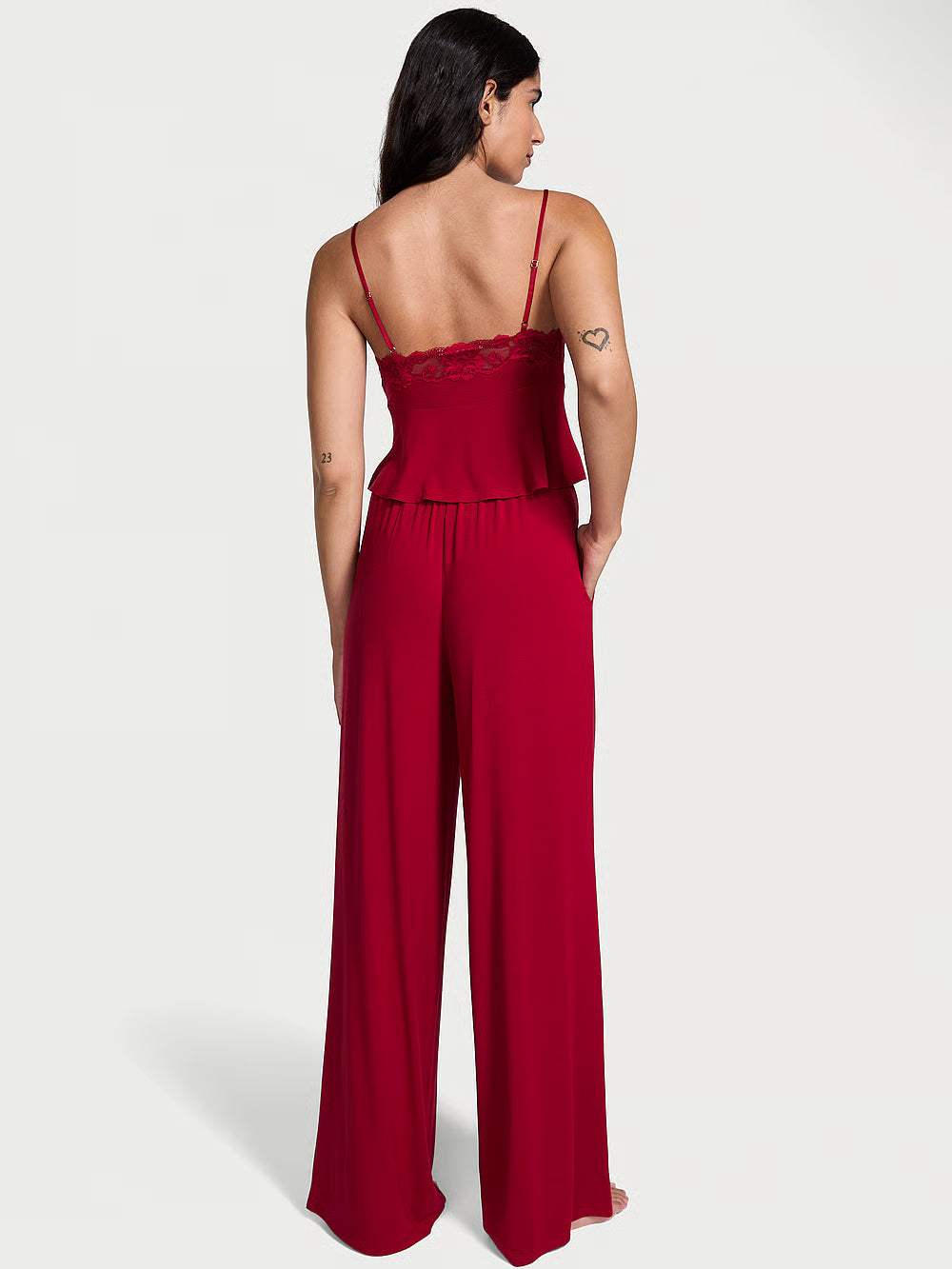 Modal Soft Lace-Trim Cami & Wide-Leg Pant Set