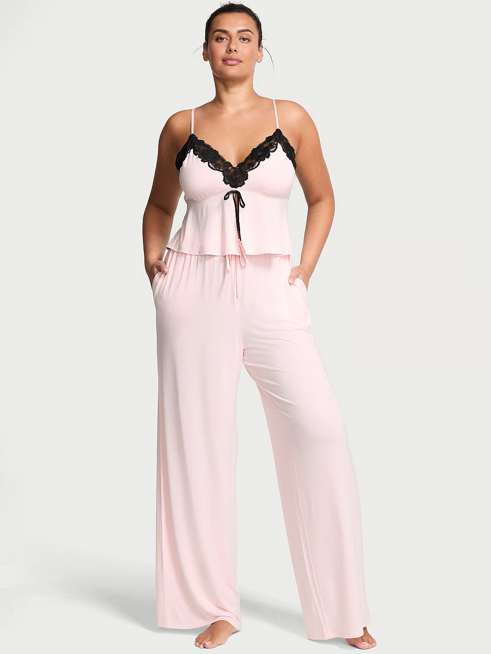 Modal Soft Lace-Trim Cami & Wide-Leg Pant Set