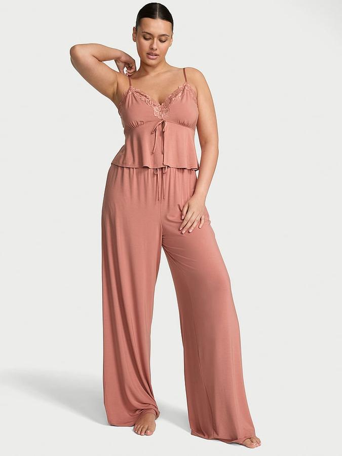 Modal Soft Lace-Trim Cami & amp; Wide-Leg Pant Set