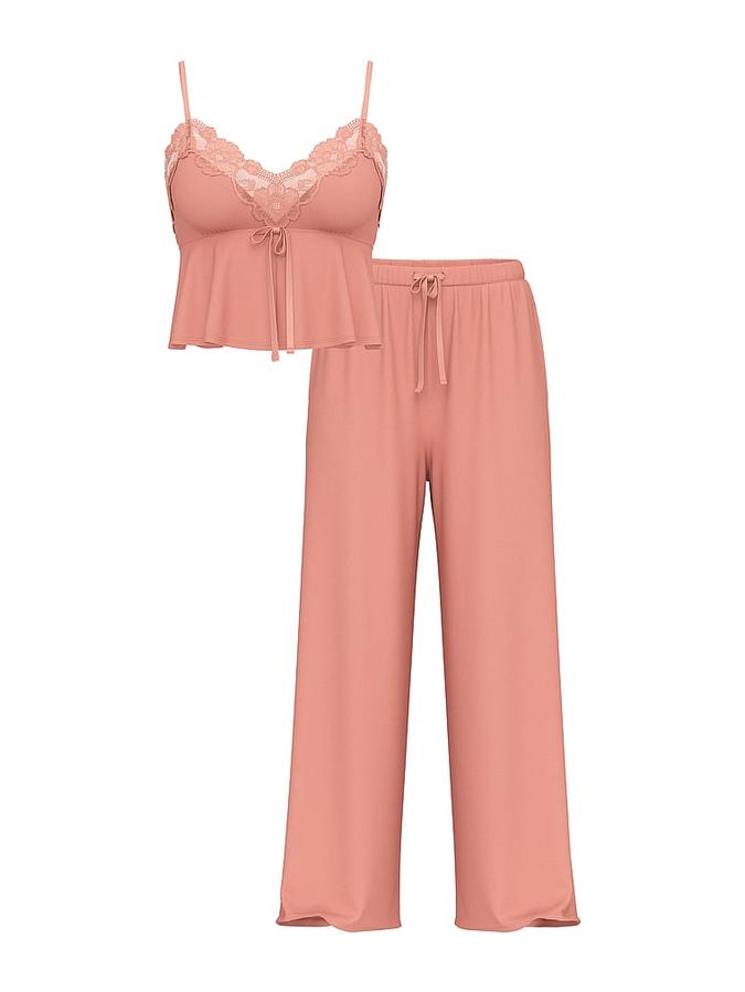 Modal Soft Lace-Trim Cami & amp; Wide-Leg Pant Set