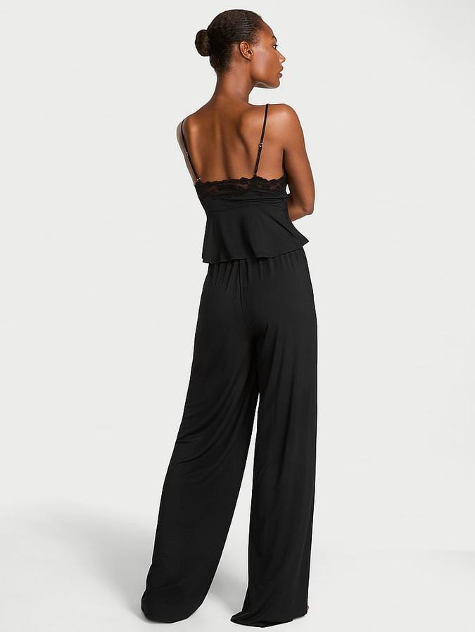 Black Soft Lace-Trim Cami Set