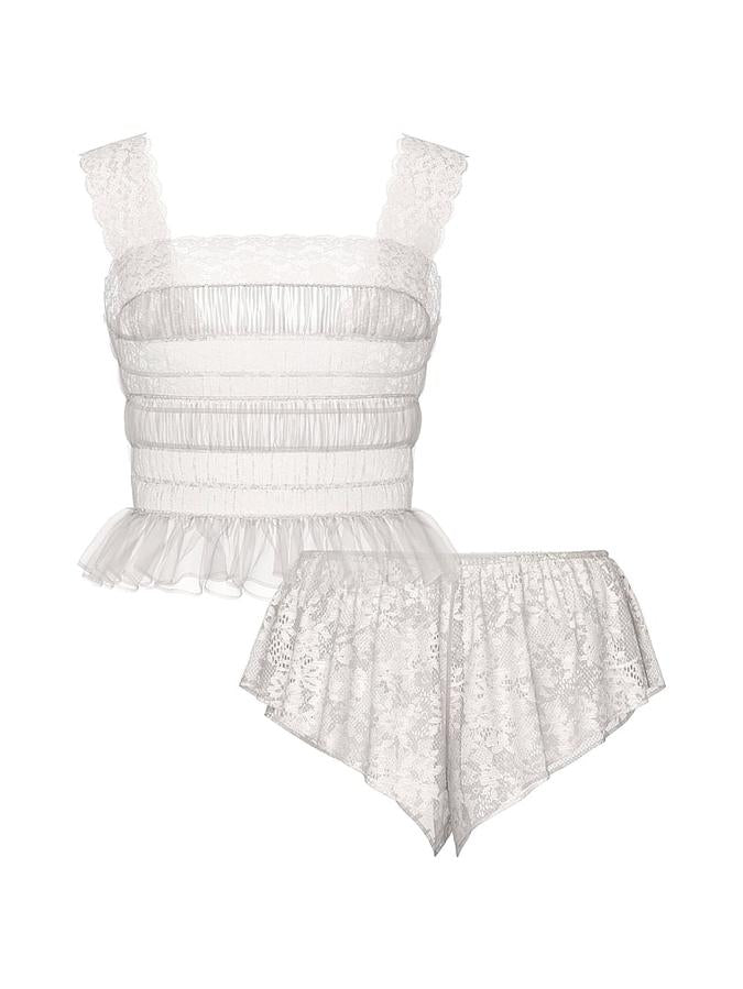 Dreamy Lace Sheer Cami & Flutter Short Set