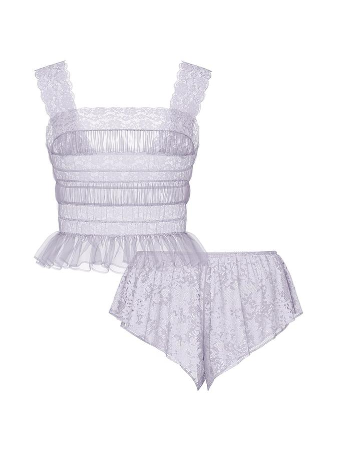 Dreamy Lace Sheer Cami & Flutter Short Set